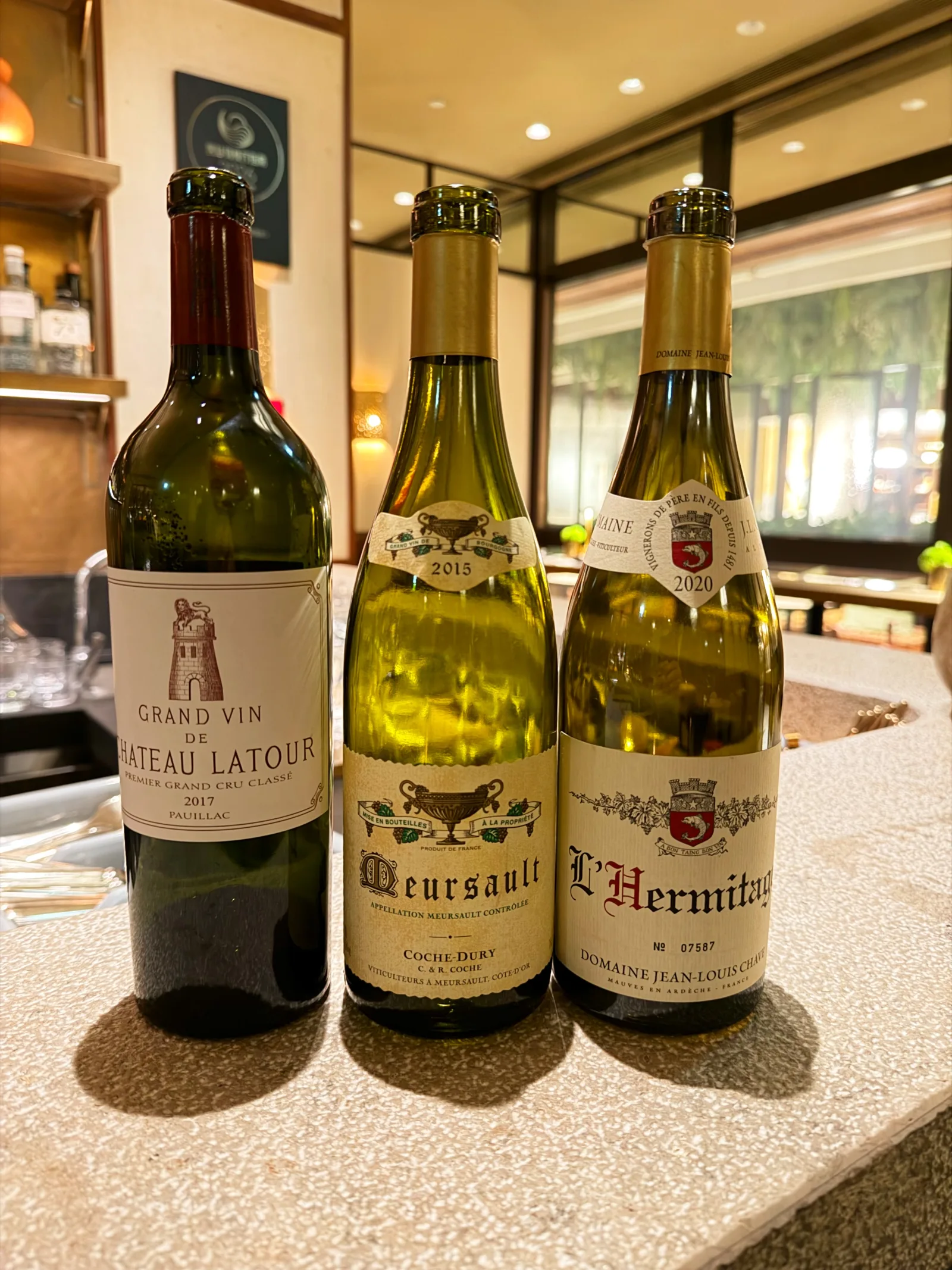 Château Latour, Coche-Dury and Jean-Louis Chave bottles